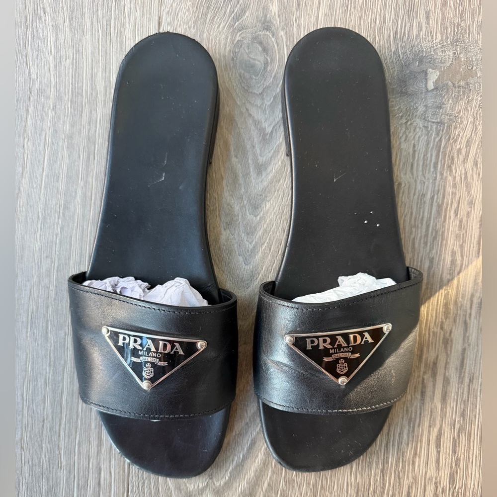 Prada Black Leather Slides